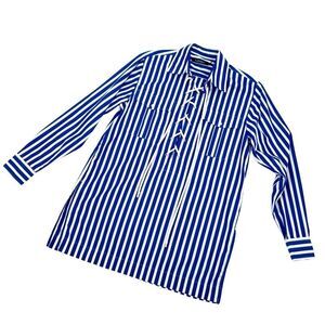 Lauren Ralph Lauren Lace-up Striped Blue White Top Blouse Size S P
